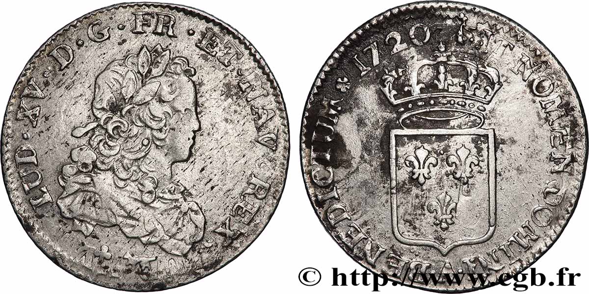 LOUIS XV DIT LE BIEN AIMÉ Tiers d&nbsp;écu de France 1720 Paris TTB
