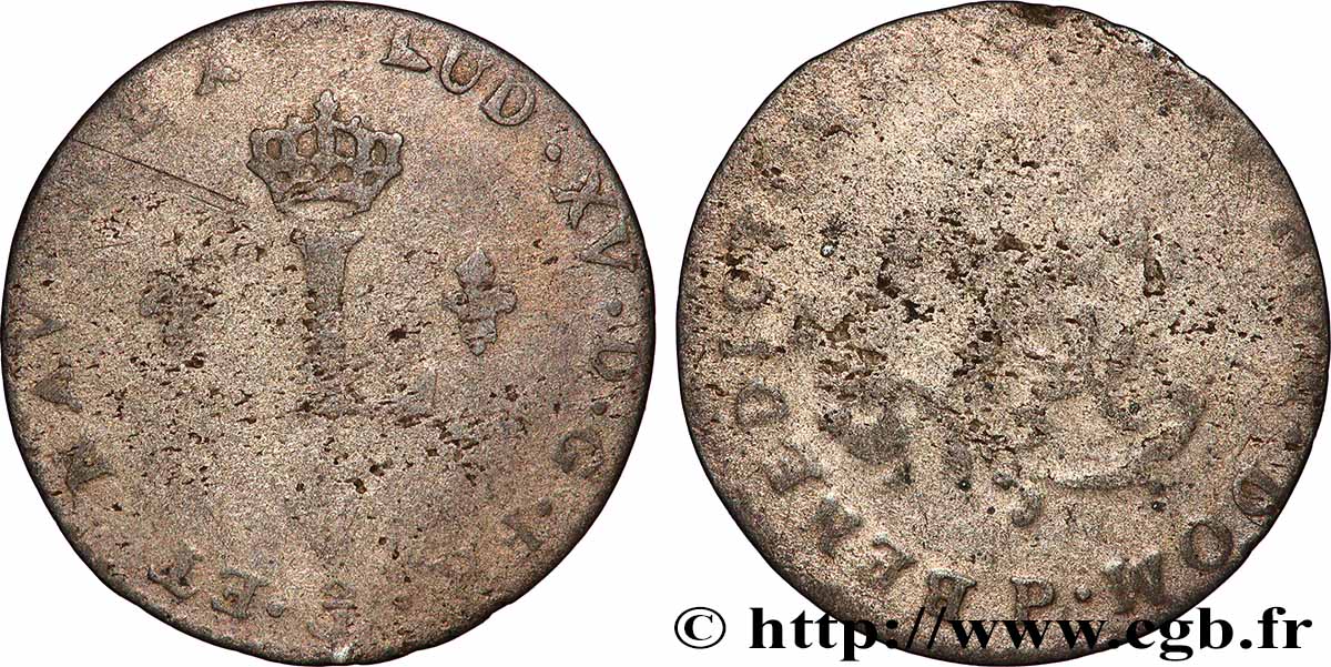 LOUIS XV &nbsp;THE WELL-BELOVED&nbsp; Double sol de billon s.m. Dijon q.MB