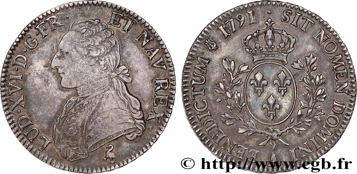 LOUIS XVI Écu aux branches d&nbsp;olivier 1791 Paris AU