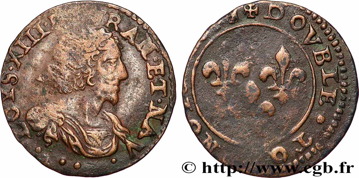 LOUIS XIII Double tournois au grand buste viril drapé s.m. Ateliers de l’axe Loire-Rhône VF