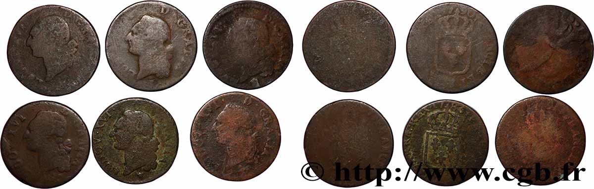 LOUIS XVI Sol dit &nbsp;à l&nbsp;écu&nbsp;, lot de 6 ex. n.d. Ateliers divers lotto