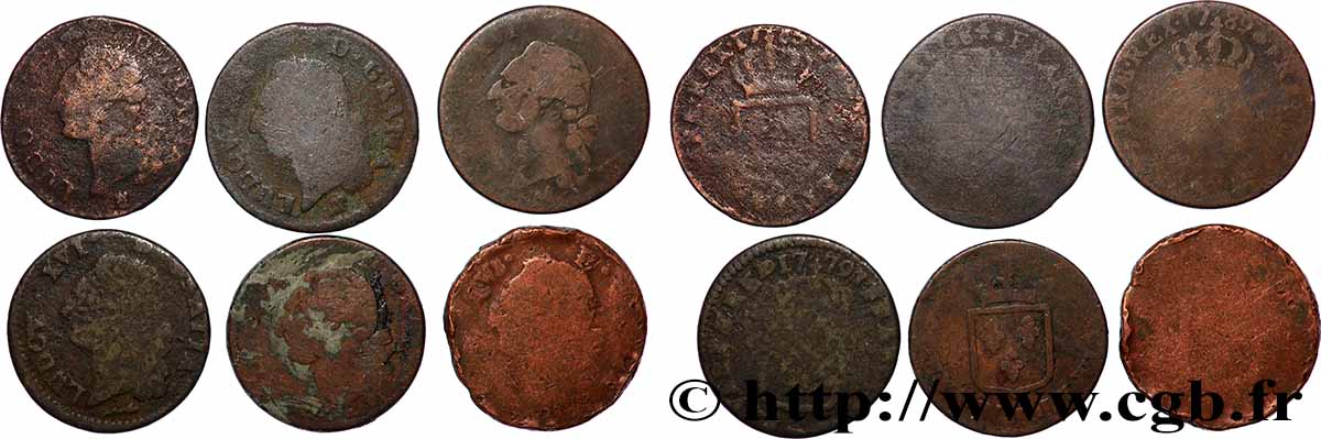 LOUIS XVI Sol dit &nbsp;à l&nbsp;écu&nbsp;, lot de 6 ex. n.d. Ateliers divers lotto