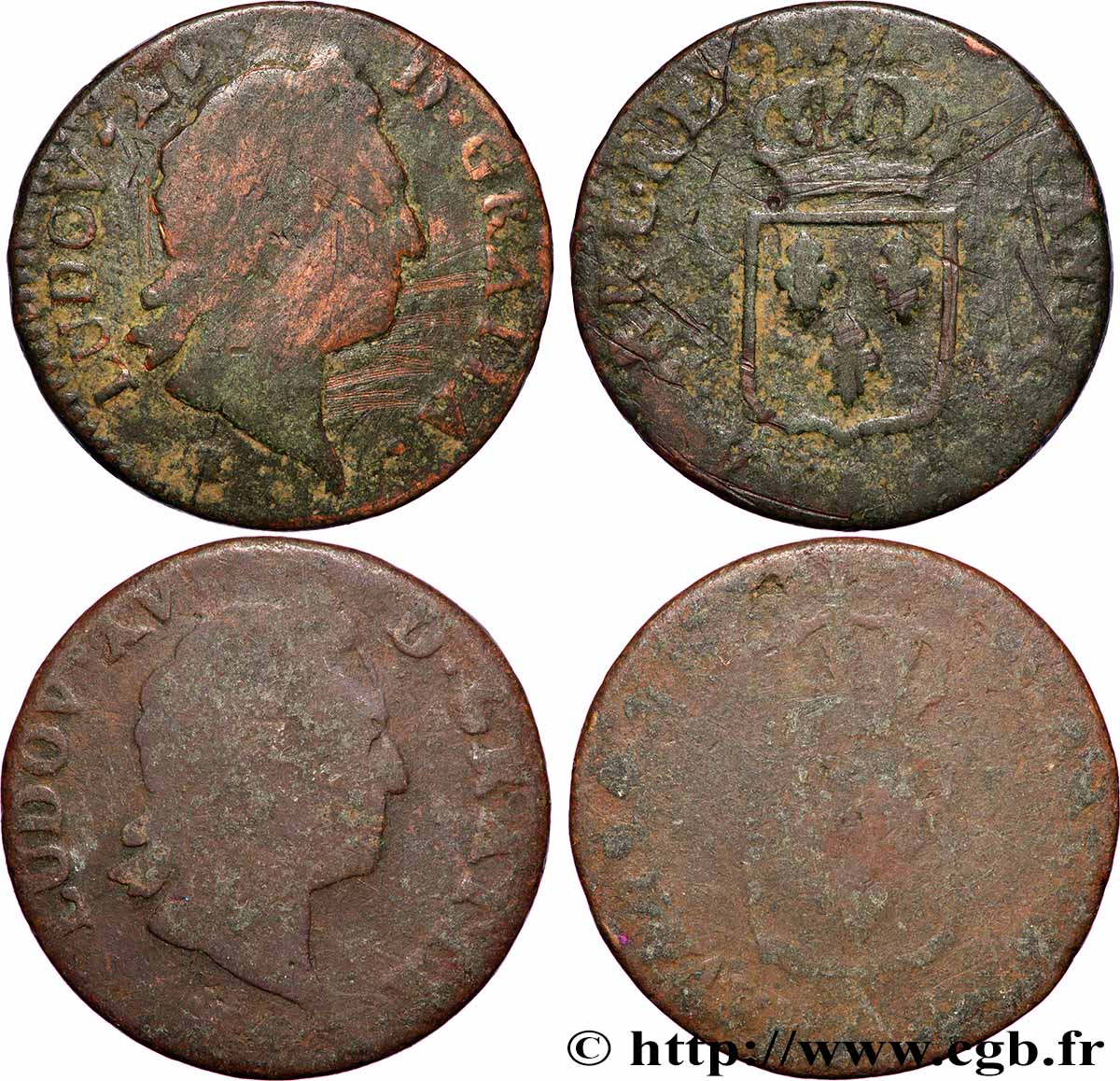 LOUIS XV &nbsp;THE WELL-BELOVED&nbsp; Sol dit &nbsp;à la vieille tête&nbsp;, lot de 2 ex. n.d. Ateliers divers lotto