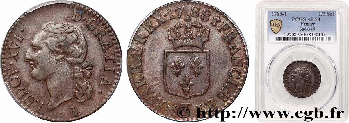 LOUIS XVI Demi-sol dit &nbsp;à l&nbsp;écu&nbsp; 1788 Nantes TTB50