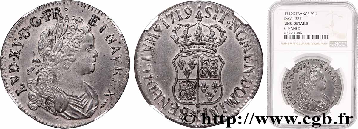 LOUIS XV DIT LE BIEN AIMÉ Écu dit &nbsp;de France-Navarre&nbsp; 1719 Amiens SUP