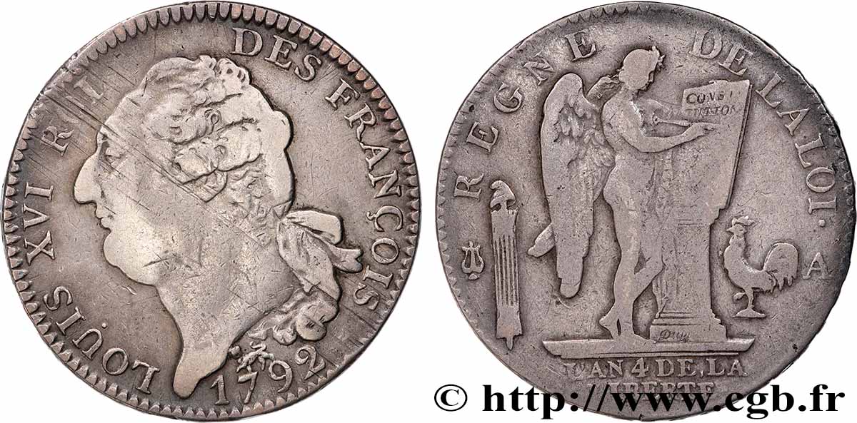 LOUIS XVI Écu au génie 1792 Paris VF/VF