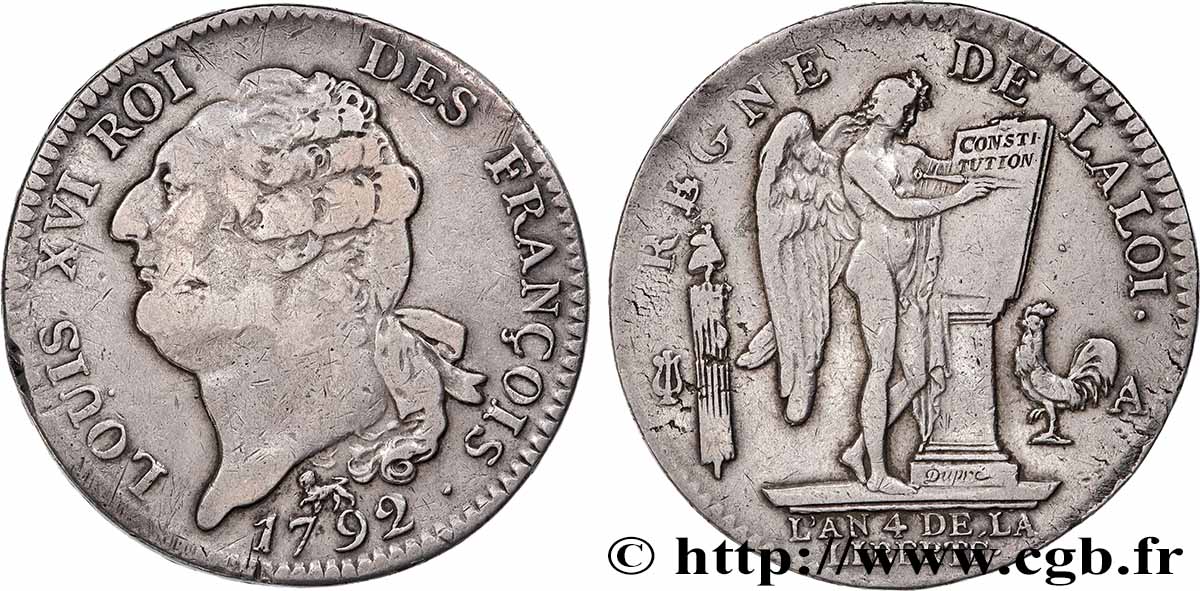 LOUIS XVI Écu au génie 1792 Paris VF/XF