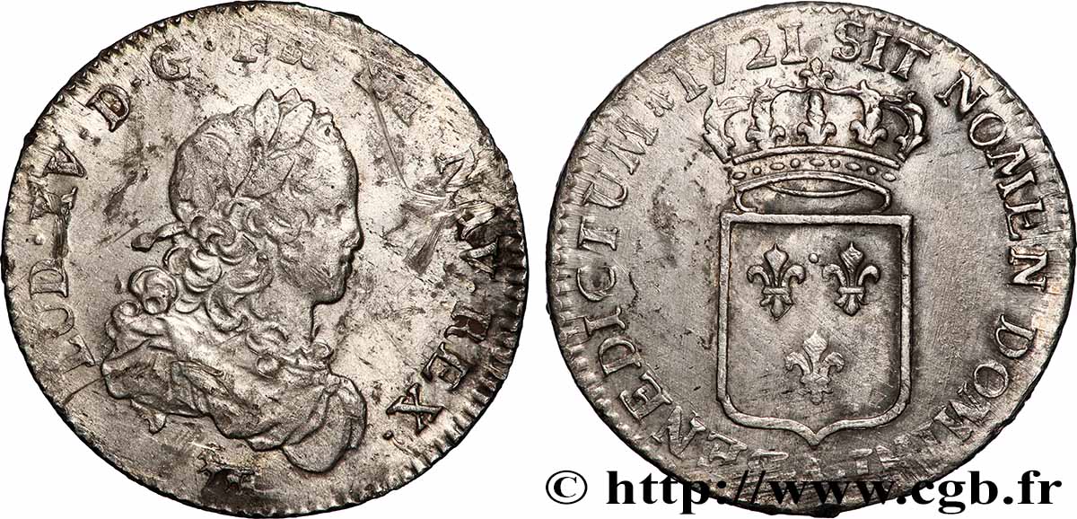 LOUIS XV &nbsp;THE WELL-BELOVED&nbsp; Tiers d&nbsp;écu de France 1721 Paris VF