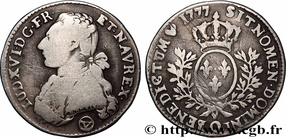 LOUIS XVI Cinquième d&nbsp;écu aux branches d&nbsp;olivier 1777 Perpignan VF
