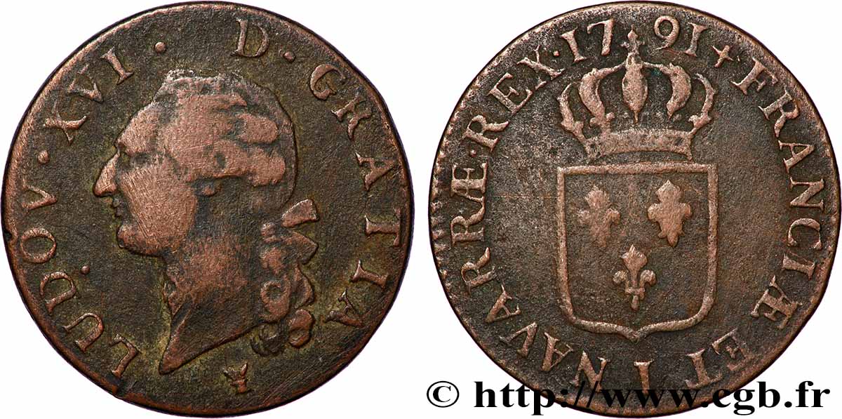 LOUIS XVI Sol dit &nbsp;à l&nbsp;écu&nbsp; 1791 Limoges VF