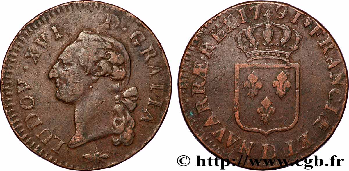 LOUIS XVI Sol dit &nbsp;à l&nbsp;écu&nbsp; 1791 Lyon VF