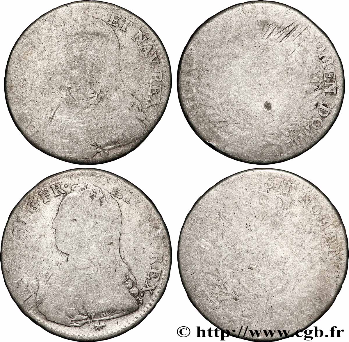 LOUIS XV THE BELOVED Demi-écu aux branches d&nbsp;olivier, buste habillé (lot de 2 ex.) 1729 Ateliers divers lot