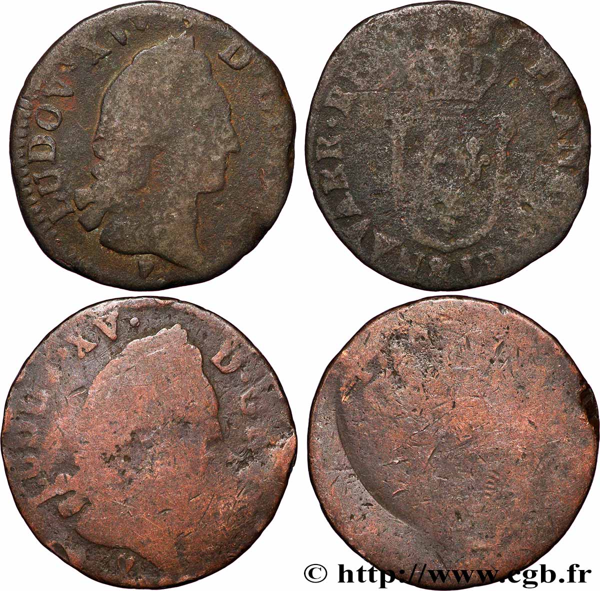 LOUIS XV THE BELOVED Demi-sol dit &nbsp;à la vieille tête&nbsp;, lot de 2 ex. n.d. Ateliers divers lot