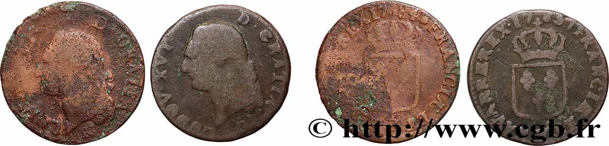 LOUIS XVI Sol dit &nbsp;à l&nbsp;écu&nbsp;, lot de 2 ex. n.d. Ateliers divers lotto
