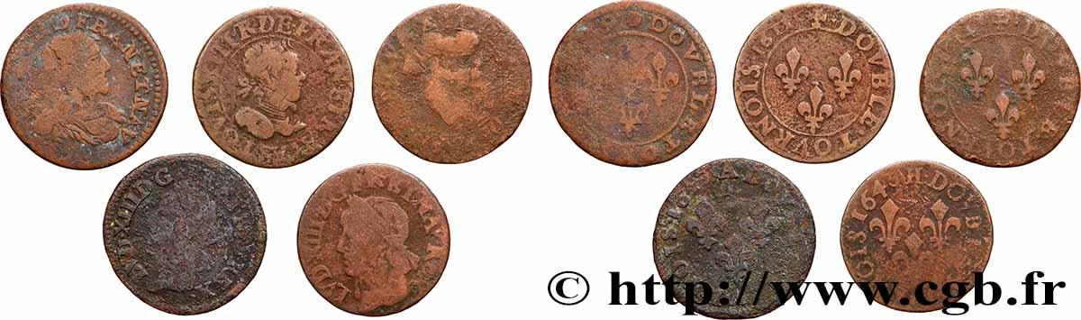 LOUIS XIII Double tournois, lot de 5 ex. s.m. Atelier indéterminé lot