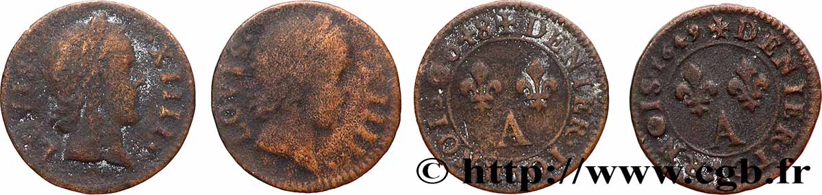 LOUIS XIV &nbsp;THE SUN KING&nbsp; Denier tournois, lot de 2 ex.  s.m. Paris, Moulin du Louvre lotto