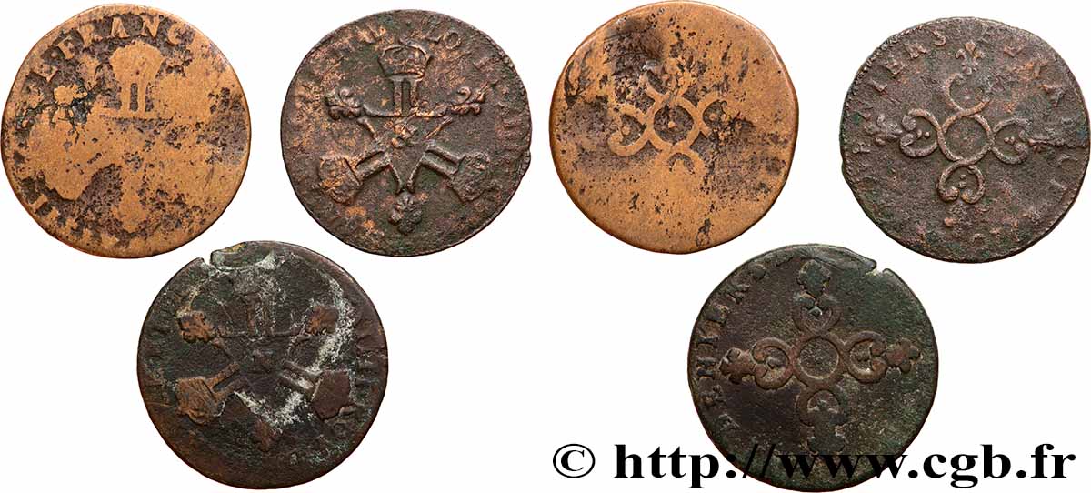 LOUIS XIV &nbsp;THE SUN KING&nbsp; Lot de trois pièces de six deniers n.d. Aix-en-Provence lot