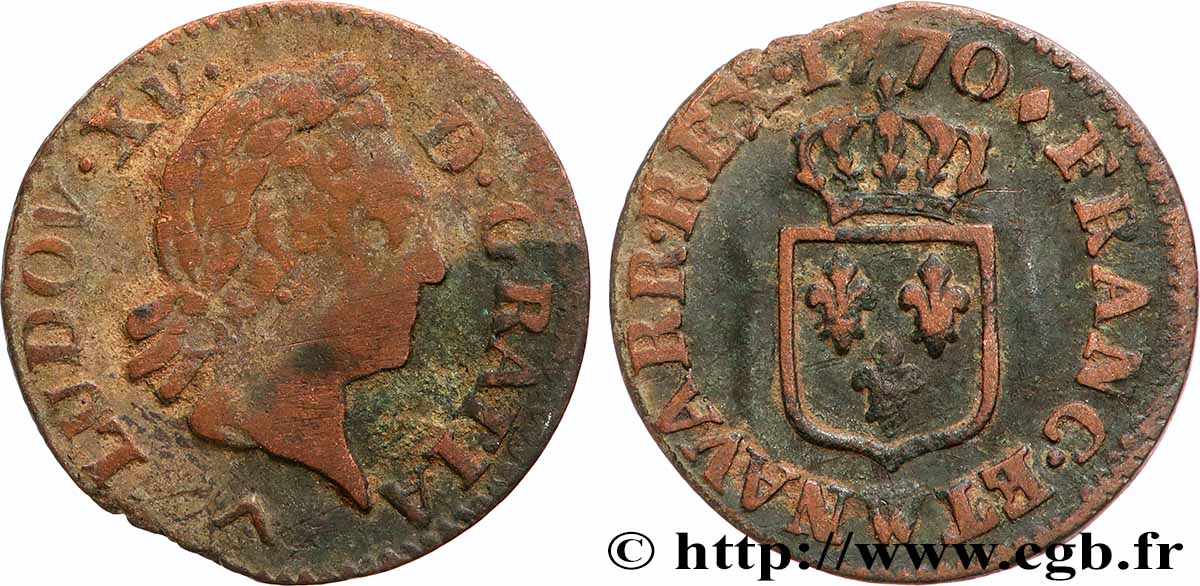 LOUIS XV THE BELOVED Liard dit “à la vieille tête” 1770 Lille VF/XF