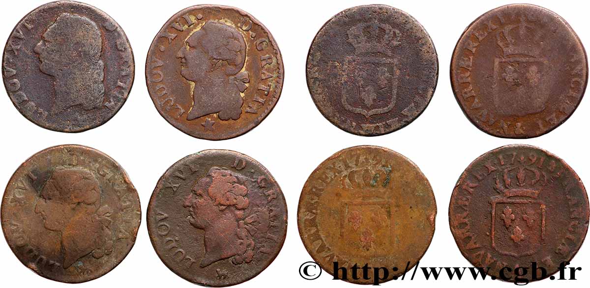 LOUIS XVI Sol dit &nbsp;à l&nbsp;écu&nbsp;, lot de 4 ex. n.d. Ateliers divers lot
