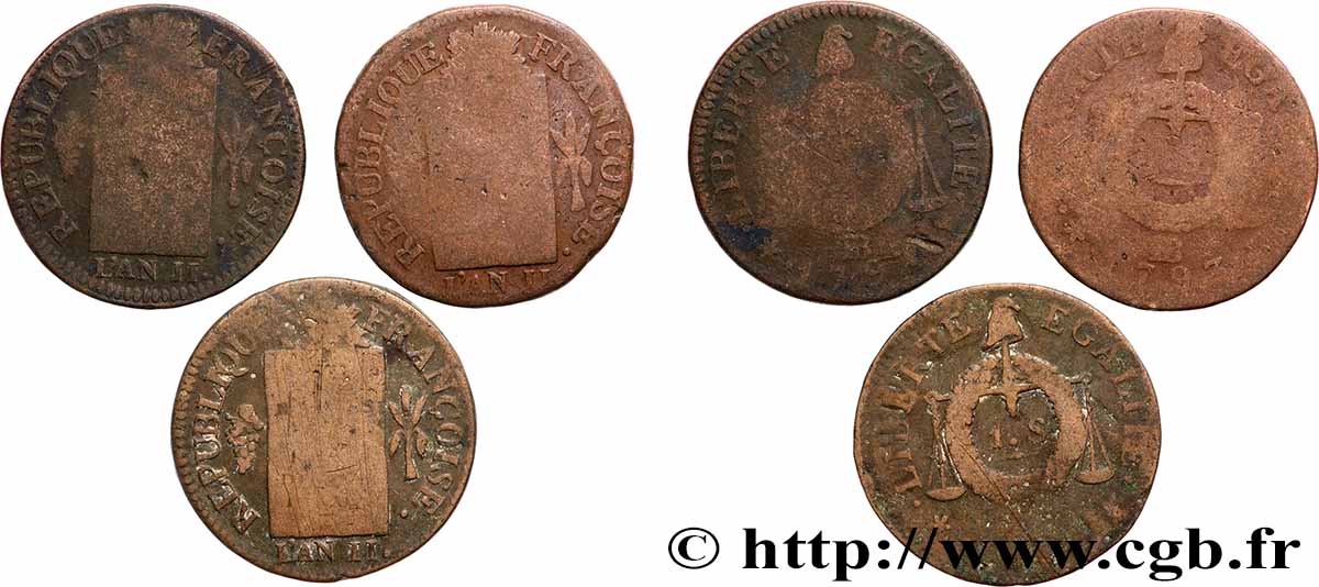 CONVENZIONE NAZIONALE 1 sol dit &nbsp;à la table de loi&nbsp;, lot de 3 ex. 1793 Ateliers divers lotto