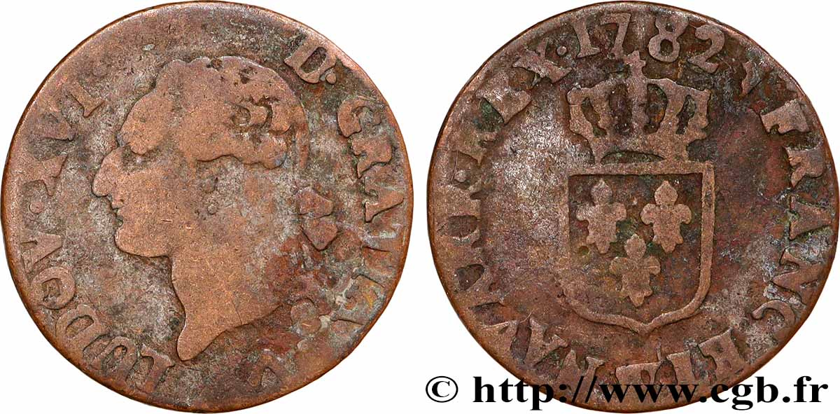 LOUIS XVI Liard dit &nbsp;à l&nbsp;écu&nbsp; 1782 Lille VF