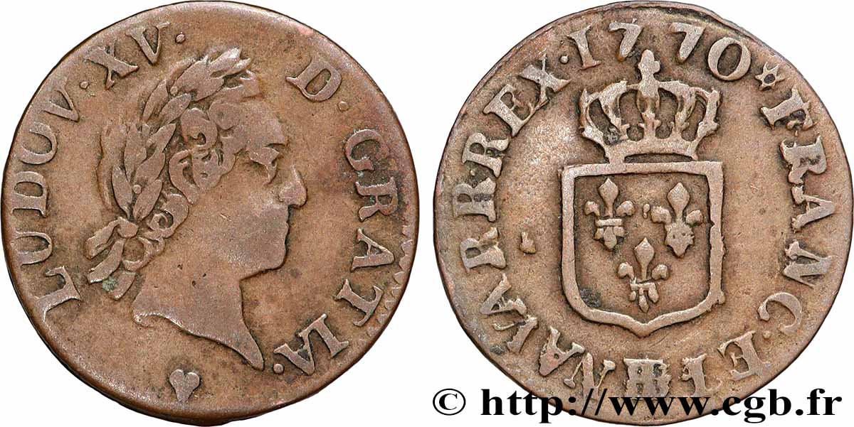 LOUIS XV THE BELOVED Liard à la vieille tête 1770 Strasbourg VF