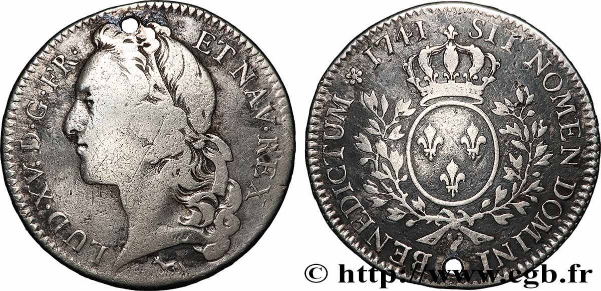 LOUIS XV DIT LE BIEN AIMÉ Demi-écu aux branches d’olivier, tête ceinte d’un bandeau 1741 Paris TB