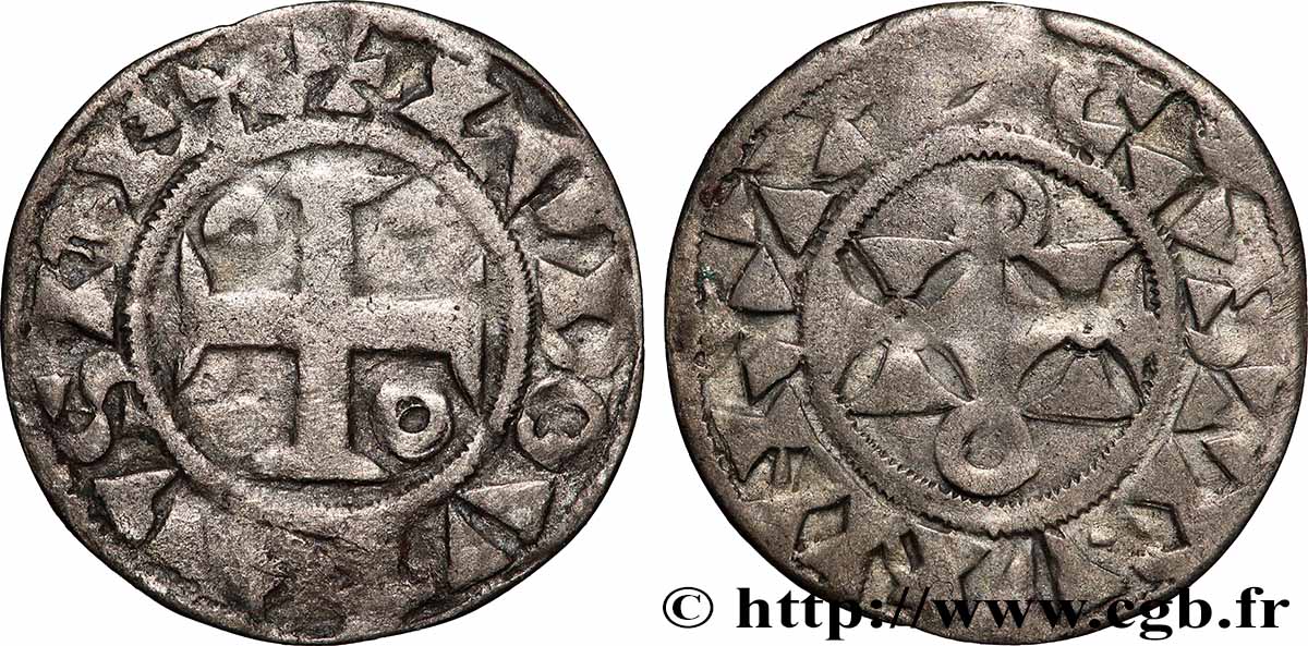 LOUIS VII LE JEUNE Denier, 1er type s.m. Mantes TB+