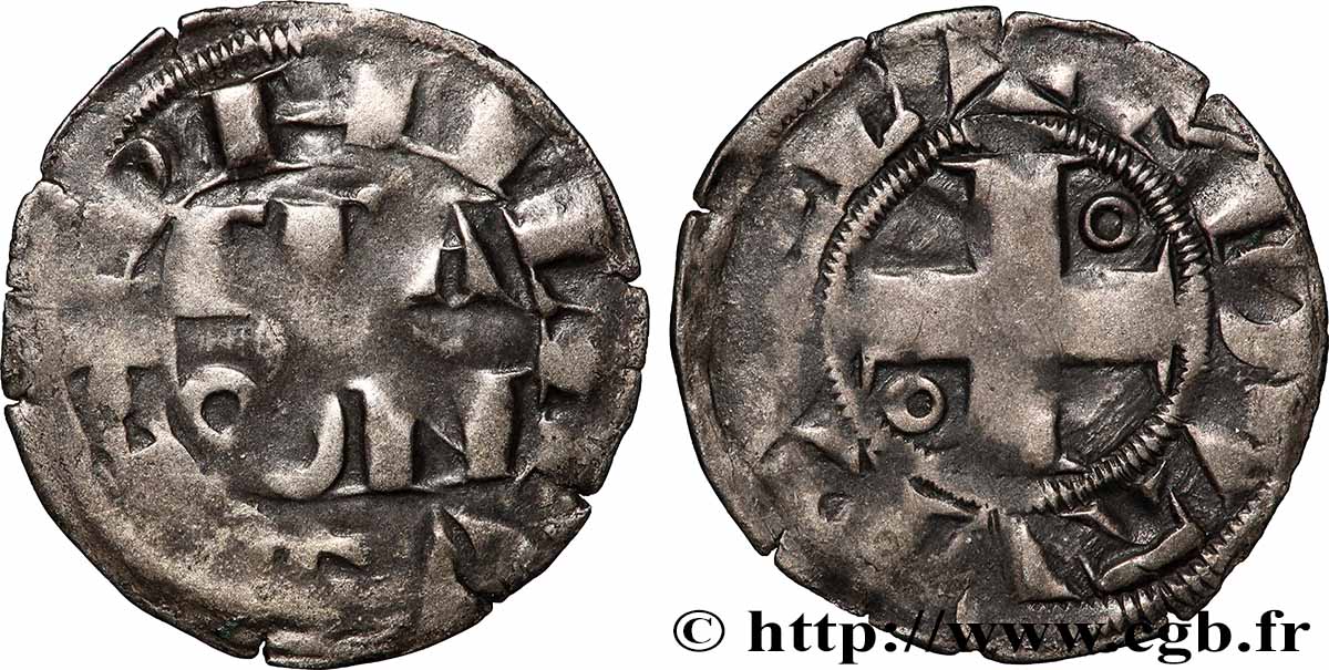 PHILIP II &nbsp;AUGUSTUS&nbsp; Denier parisis s.m. Montreuil-sur-Mer VF