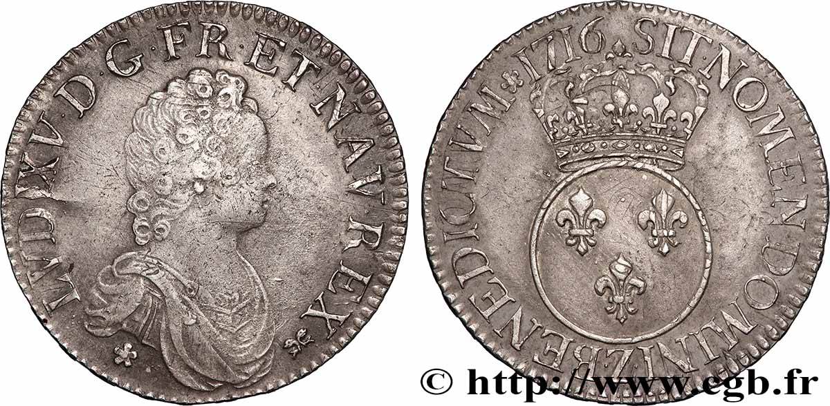 LOUIS XV THE BELOVED Écu dit &nbsp;vertugadin&nbsp; 1716 Grenoble AU
