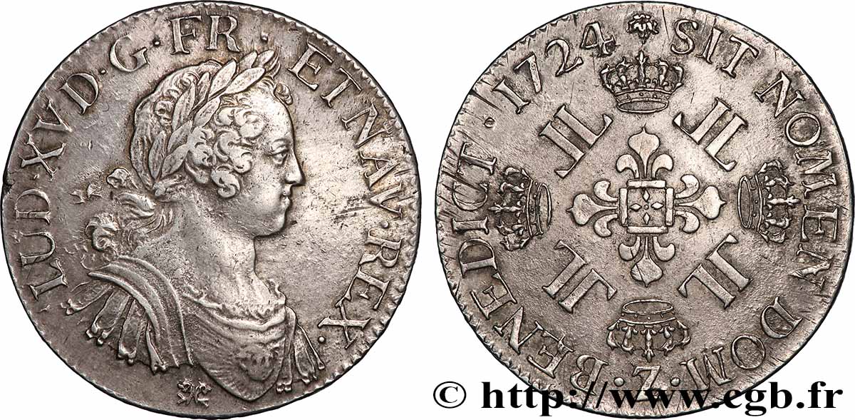 LOUIS XV THE BELOVED Écu à la croix fleurdelisée couronnée et aux huit L 1724 Grenoble AU