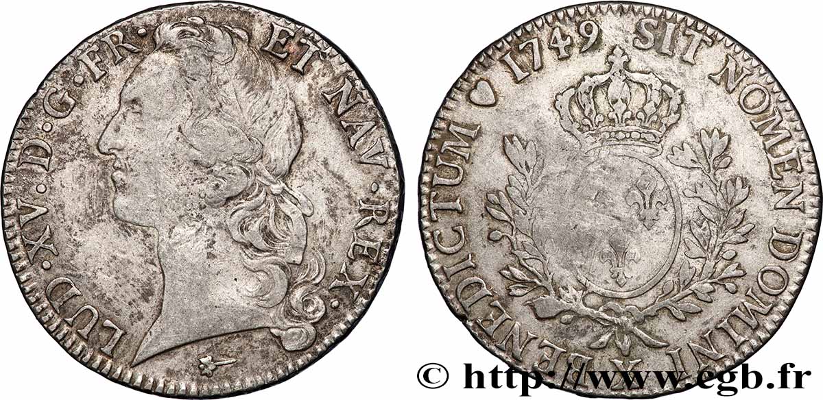 LOUIS XV &nbsp;THE WELL-BELOVED&nbsp; Écu aux branches d’olivier, tête ceinte d’un bandeau 1749 Amiens fSS