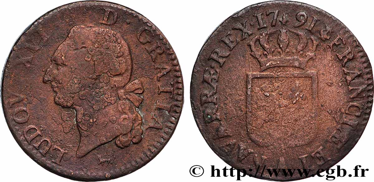 LOUIS XVI Sol dit &nbsp;à l&nbsp;écu&nbsp; 1791 Paris VF