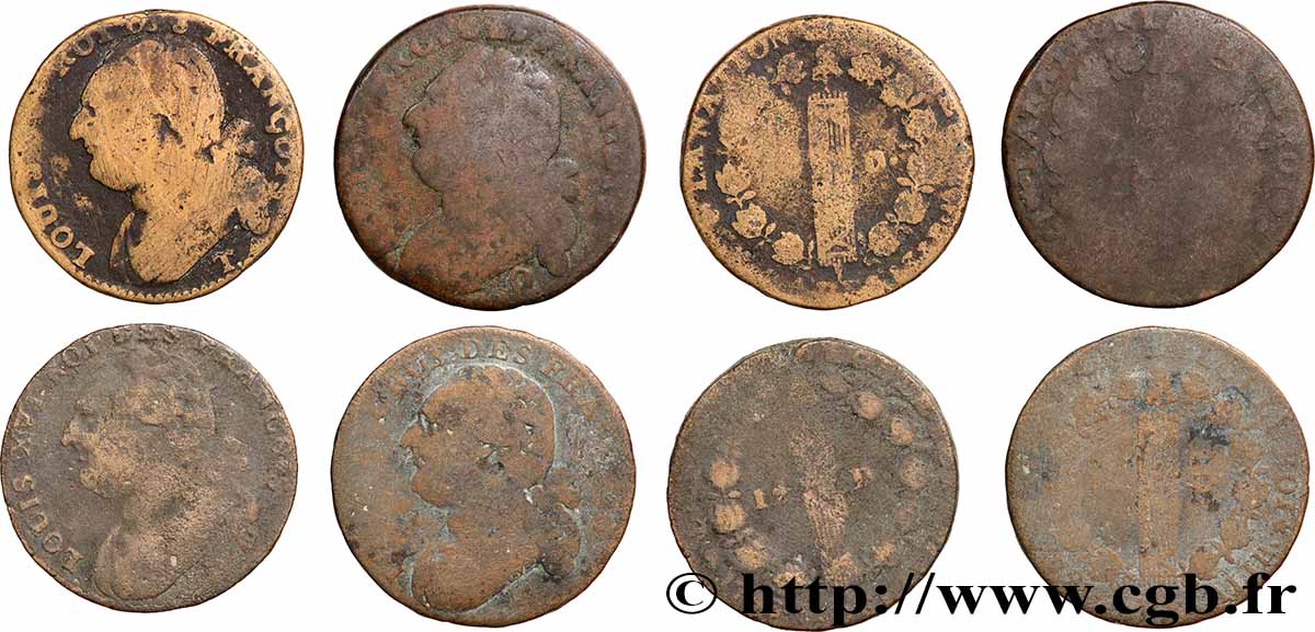 LOUIS XVI (MONARQUE CONSTITUTIONNEL)  12 deniers dit &nbsp;au faisceau&nbsp;, type FRANCOIS, lot de 4 ex. n.d. Ateliers divers Lot
