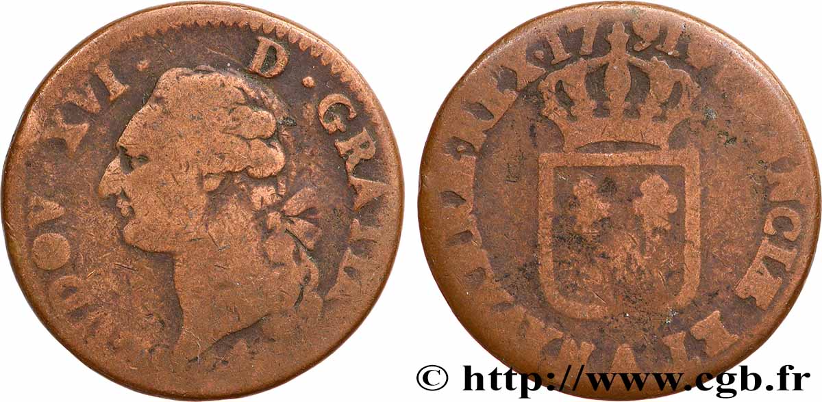 LOUIS XVI Sol dit &nbsp;à l&nbsp;écu&nbsp; 1791 Paris S/fS