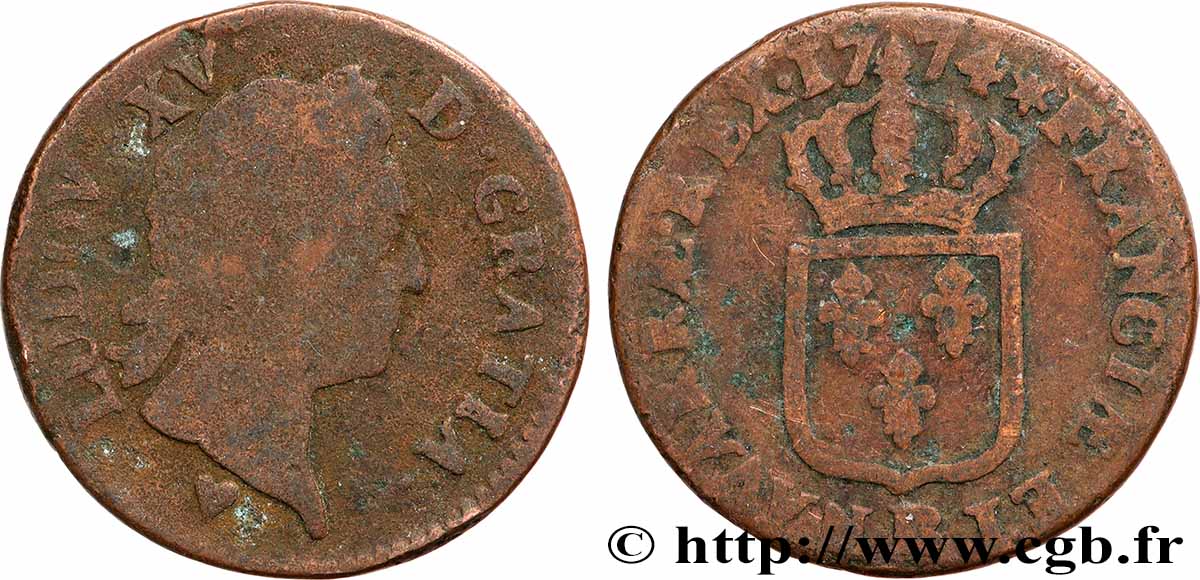 LOUIS XV THE BELOVED Sol dit &nbsp;à la vieille tête&nbsp; 1774 Strasbourg VF