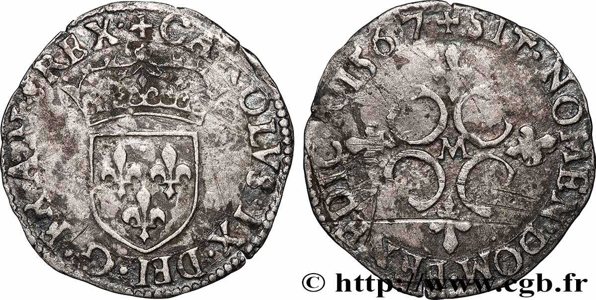 CHARLES IX Sol parisis, 1er type 1567 Toulouse VF