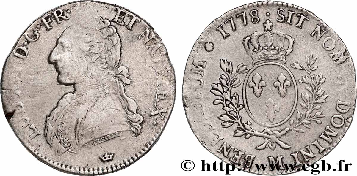 LOUIS XVI Écu aux branches d&nbsp;olivier 1778 Toulouse VF