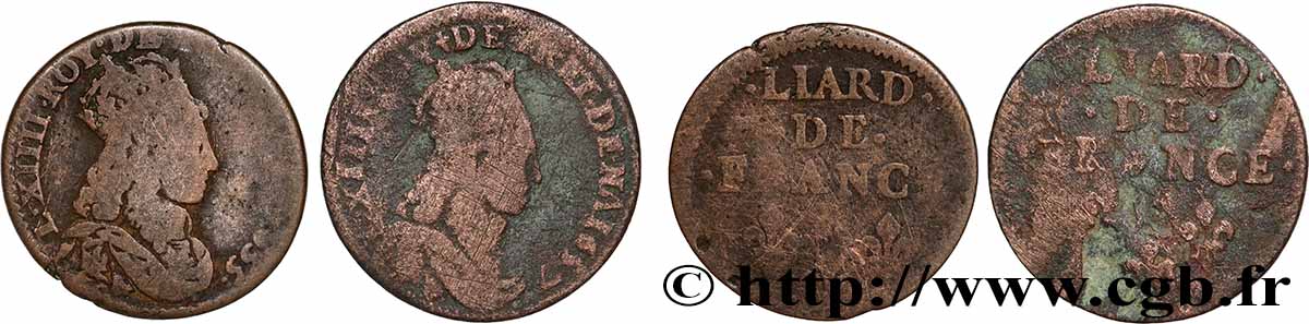 LOUIS XIV &nbsp;THE SUN KING&nbsp; Liard de cuivre “à la tête couronnée”, lot de 2 ex. n.d. Ateliers divers lot