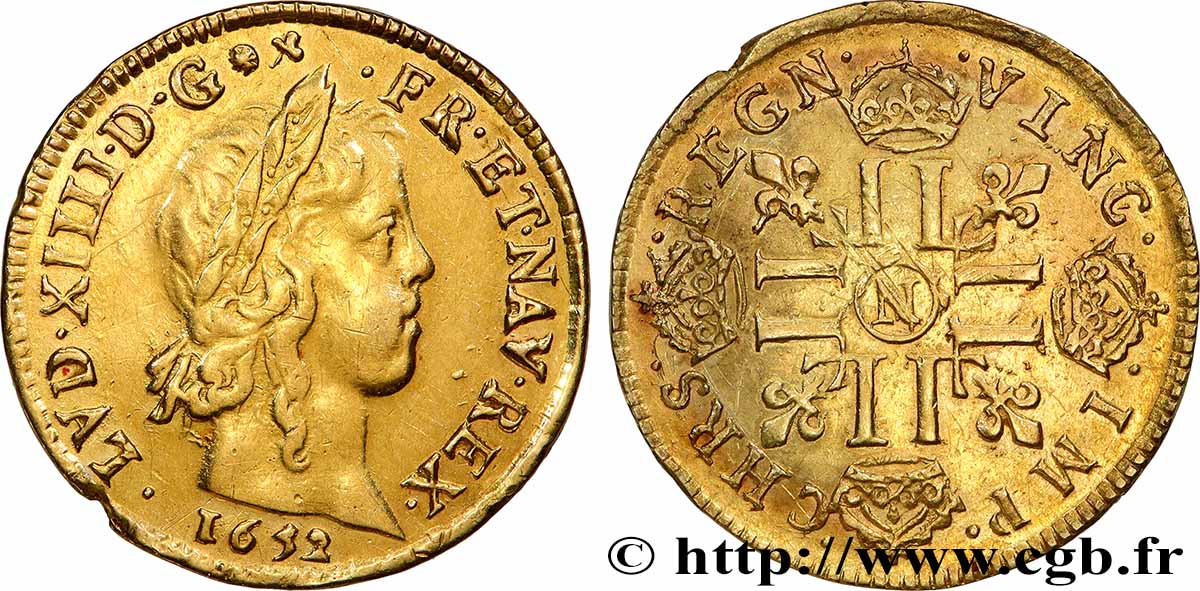 LOUIS XIV &nbsp;THE SUN KING&nbsp; Louis d’or aux huit L, portrait à la mèche longue 1652 Montpellier XF