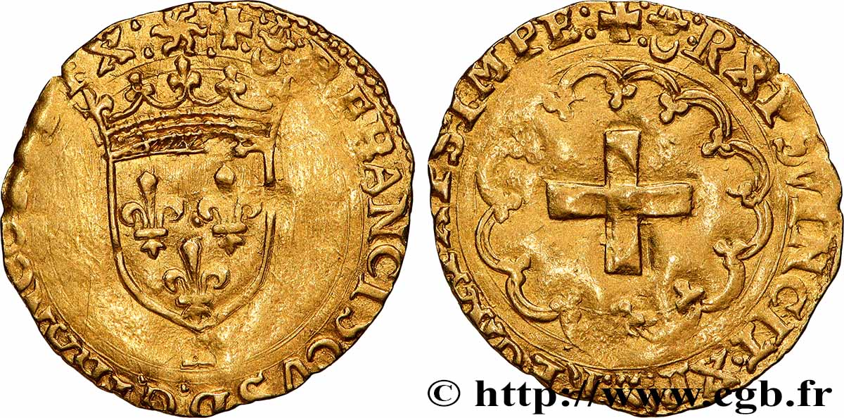 FRANCIS I Écu d&nbsp;or à la croisette, 1er type s.m. Bordeaux VF