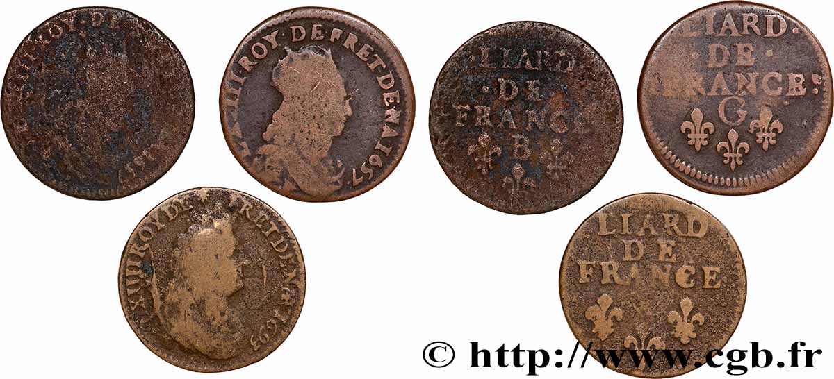 LOUIS XIV &nbsp;THE SUN KING&nbsp; Liard de cuivre, lot de 3 ex. n.d. Ateliers divers lot