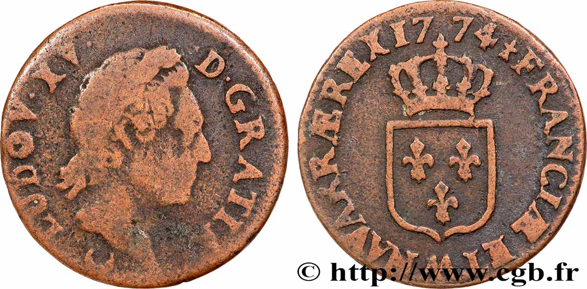 LOUIS XV THE BELOVED Demi-sol dit &nbsp;à la vieille tête&nbsp; 1774 Metz VF