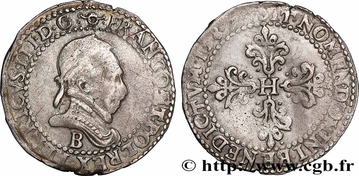 HENRY III Demi-franc au col plat 1587 Rouen XF/AU