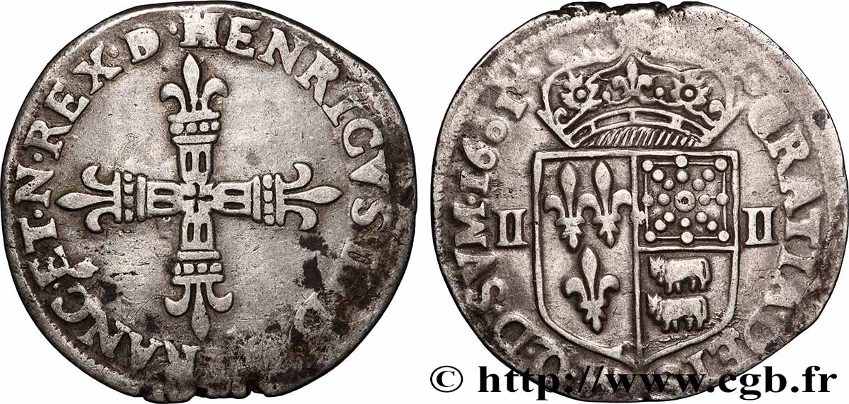 HENRY IV Quart d&nbsp;écu de Béarn 1601 Pau XF