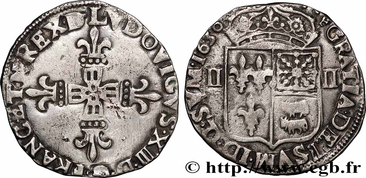 LOUIS XIII Quart d&nbsp;écu de Béarn 1630 Pau XF