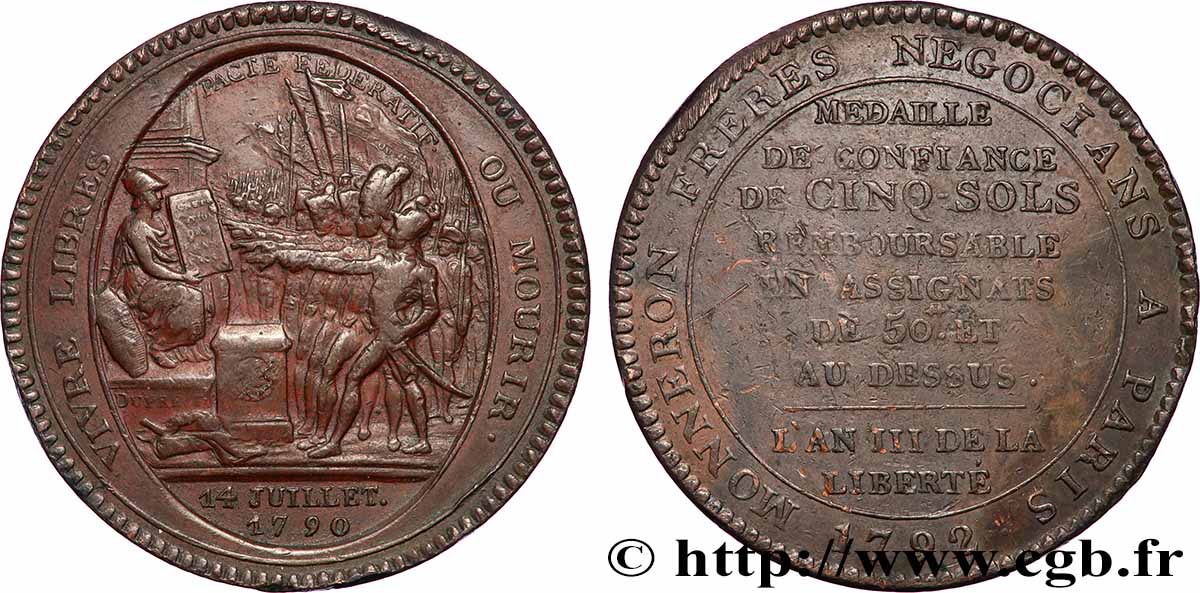 REVOLUTION COINAGE / CONFIANCE (MONNAIES DE…) Monneron de 5 sols au serment (An III) 1792 Birmingham, Soho AU/XF