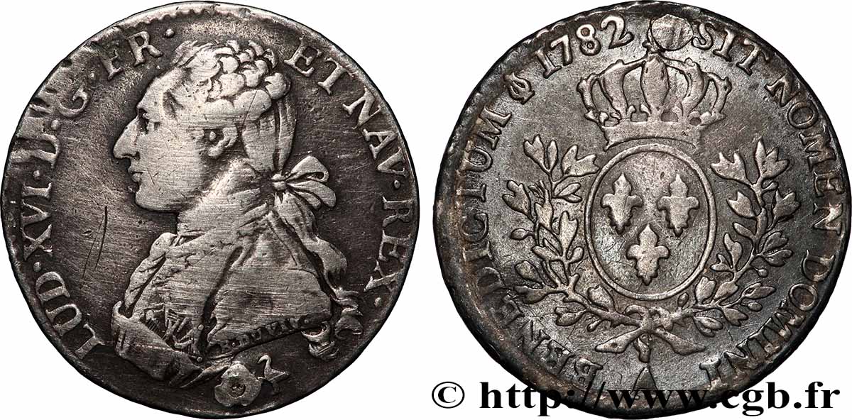 LOUIS XVI Cinquième d&nbsp;écu aux branches d&nbsp;olivier 1782 Paris VF