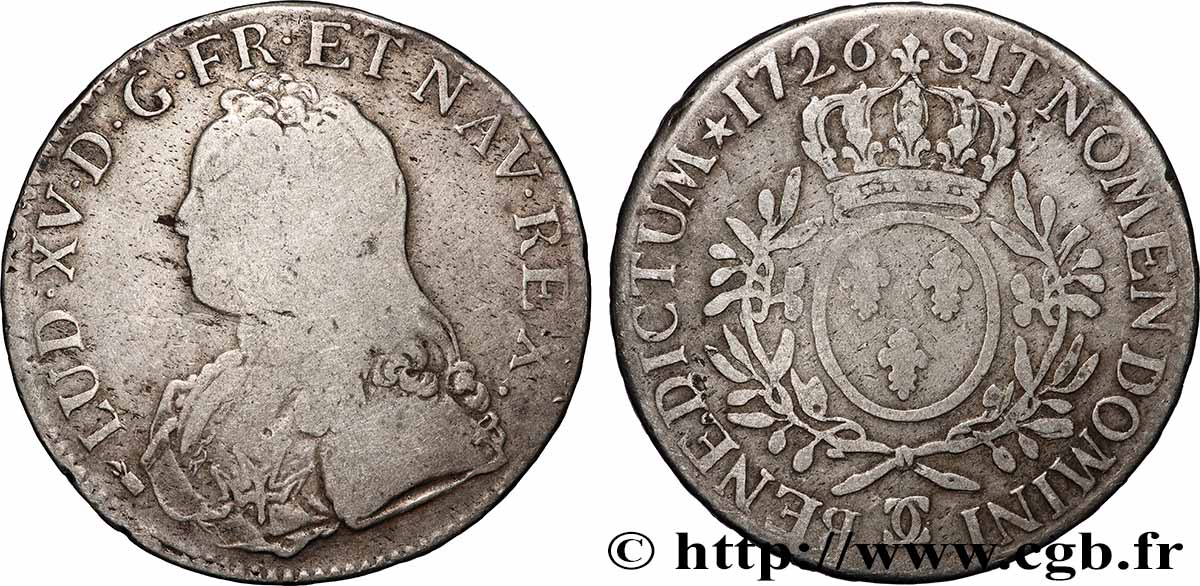 LOUIS XV THE BELOVED Écu aux branches d&nbsp;olivier, buste habillé 1726 Besançon VF
