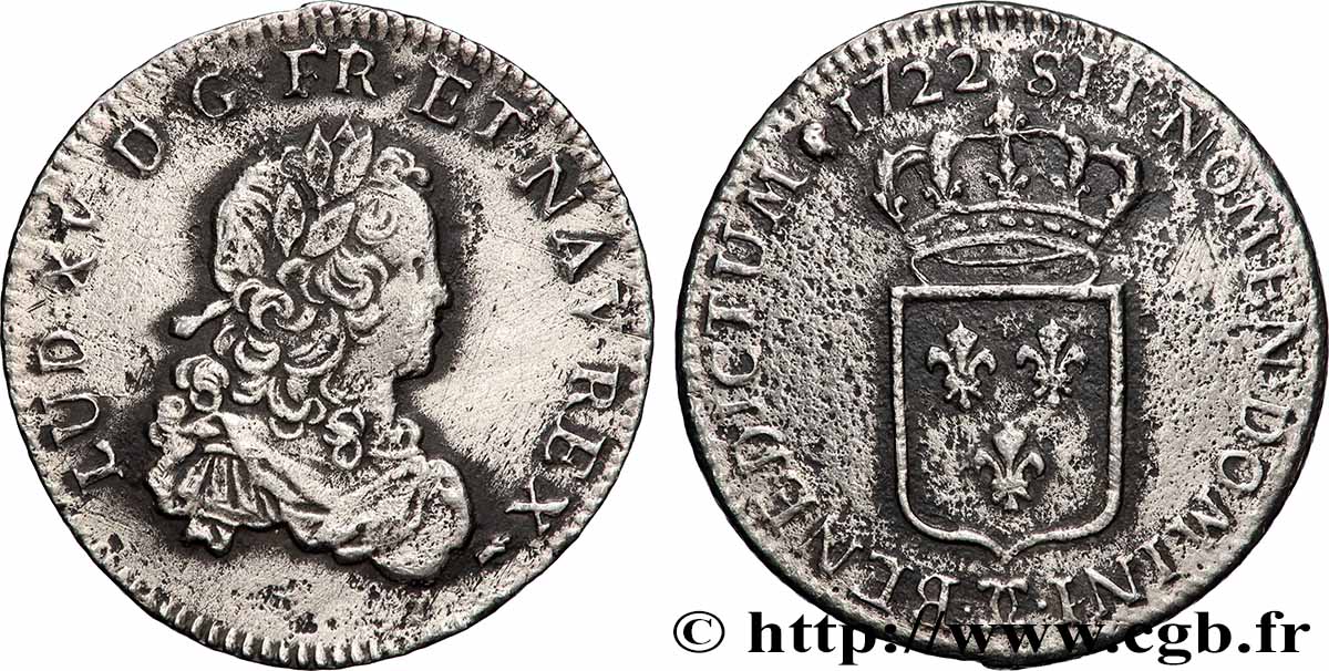 LOUIS XV &nbsp;THE WELL-BELOVED&nbsp; Tiers d&nbsp;écu dit &nbsp;de France&nbsp; 1722 Besançon q.BB